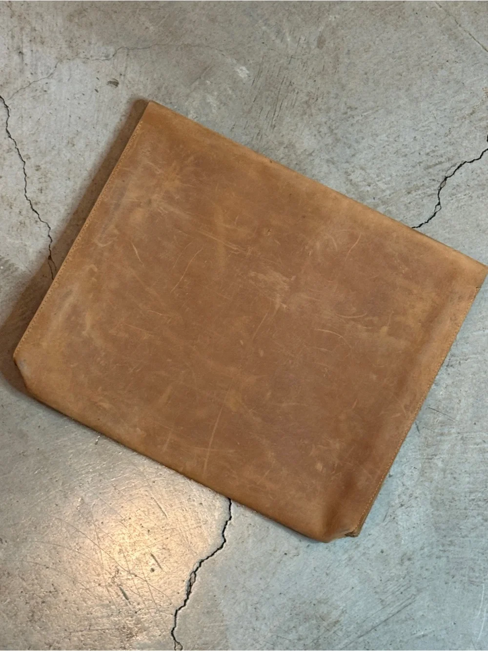 Waxed Brown Leather Laptop Sleeve with Snap Closure